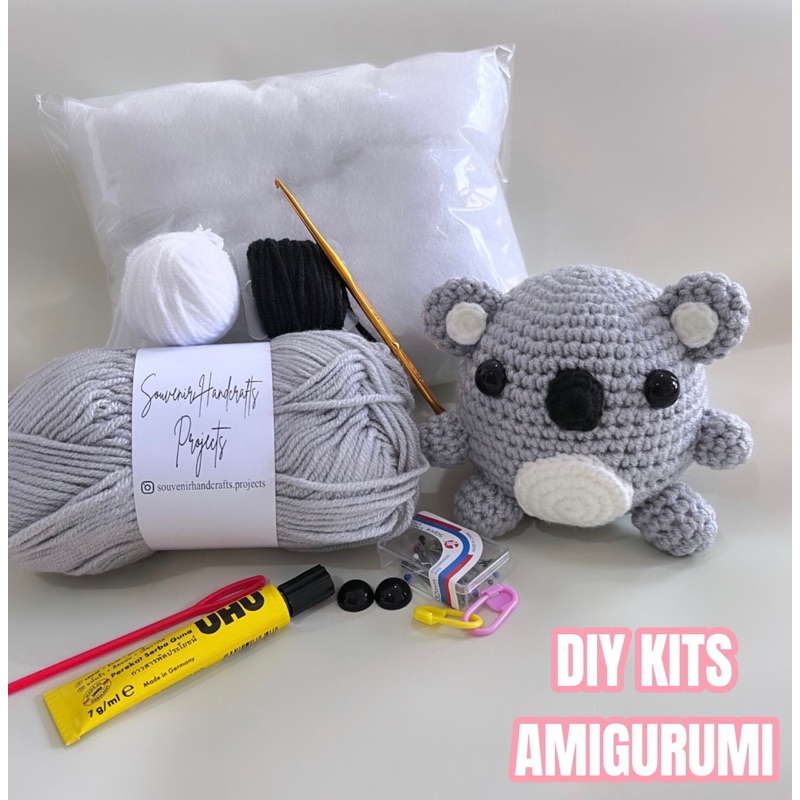 DIY Crochet Kit Amigurumi Koala - DIY Crochet Bee Kit - DIY Crochet Koala Kit - Paket Rajut DIY Kits