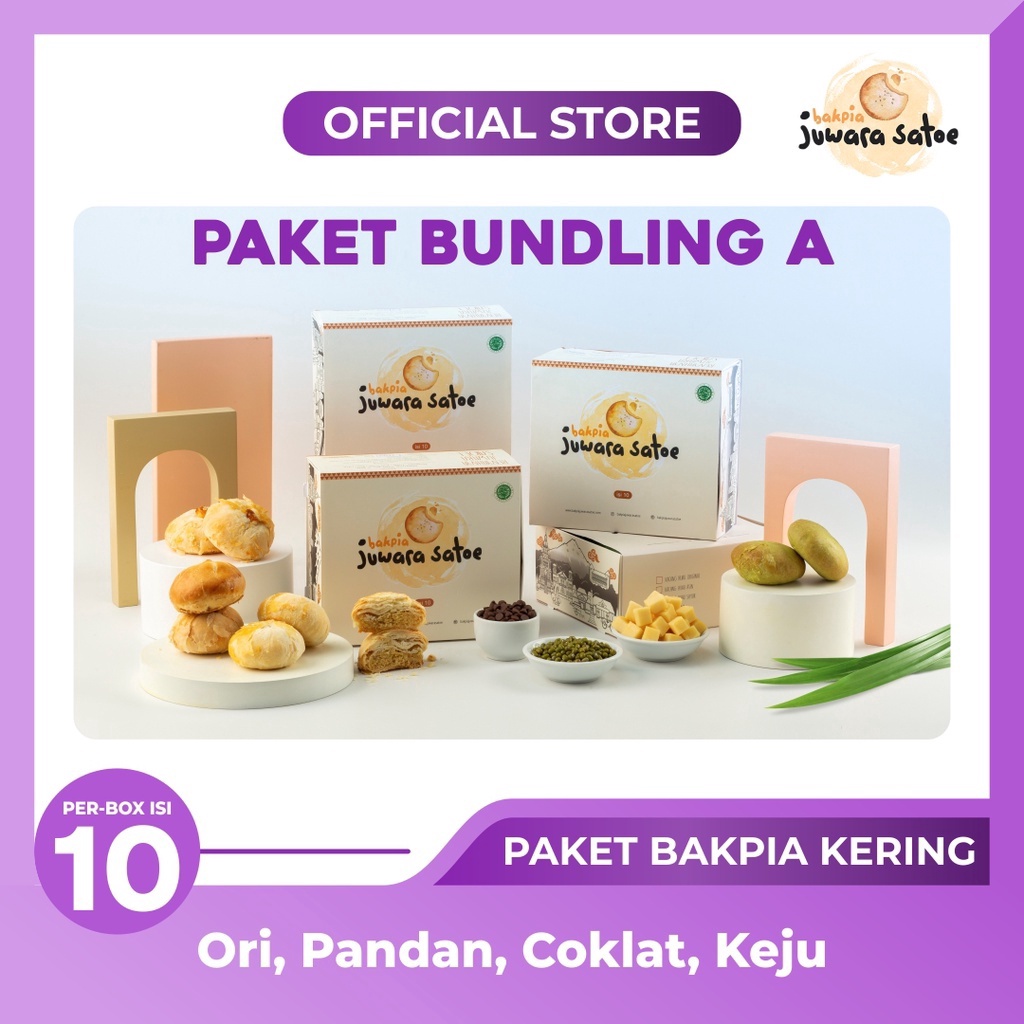 

Terbaik [ 4 BOX ] PAKET BUNDLING A (KERING COKLAT, KERING KEJU, KERING PANDAN, KERING ORI) - BAKPIA JUWARA SATOE 