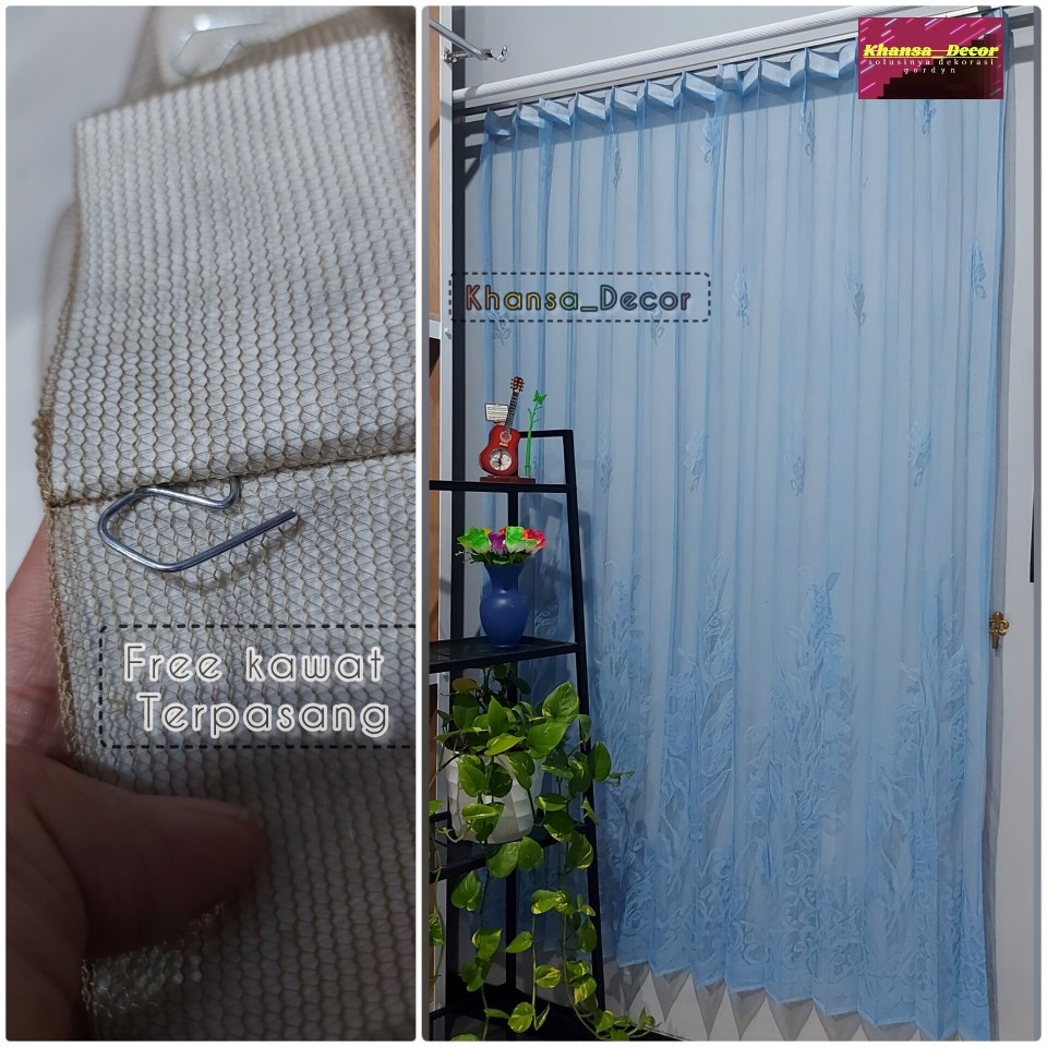 Gorden Vitrase Polos Bunga Tulip Biru Tirai Puring Jendela minimalis