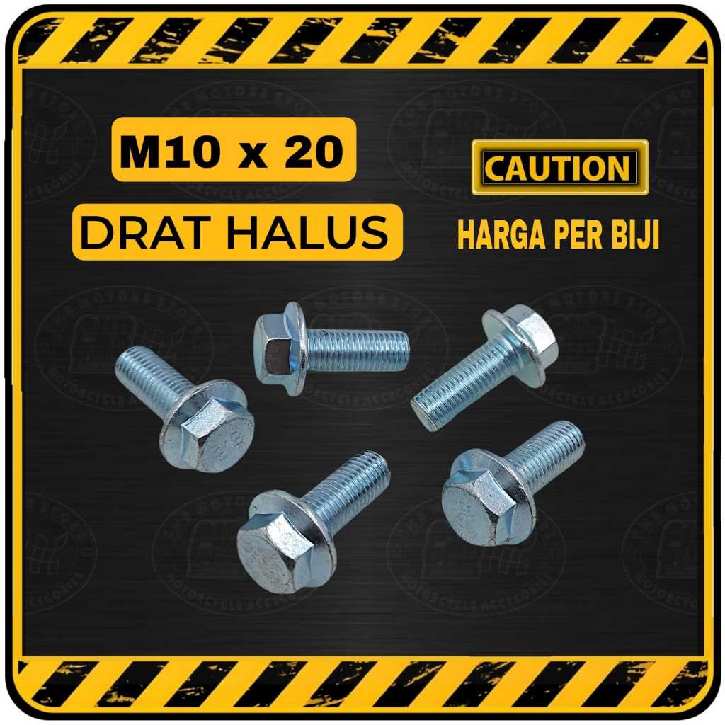 BAUT FLANGE M10 X 20 M10x20 BAUT KUNCI 14 PANJANG 20 MM 2 CM DRAT HALUS