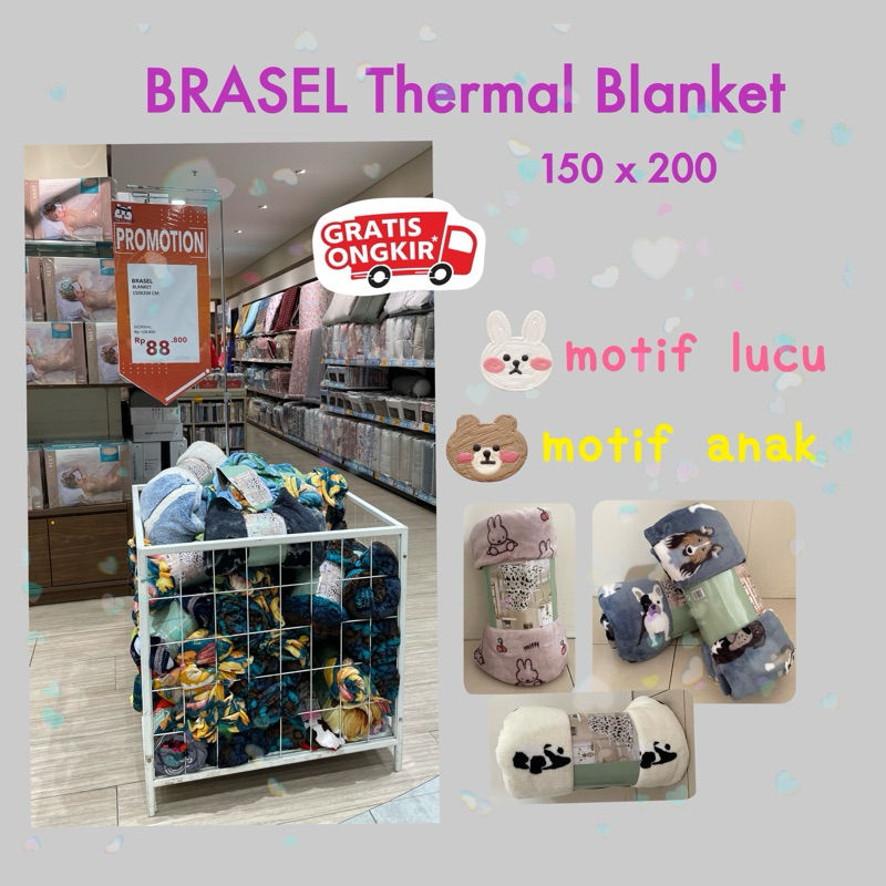READY STOCK BRASEL Thermal Blanket Selimut Bulu Dewasa Anak 150x200 Tebal Halus Lucu AEON