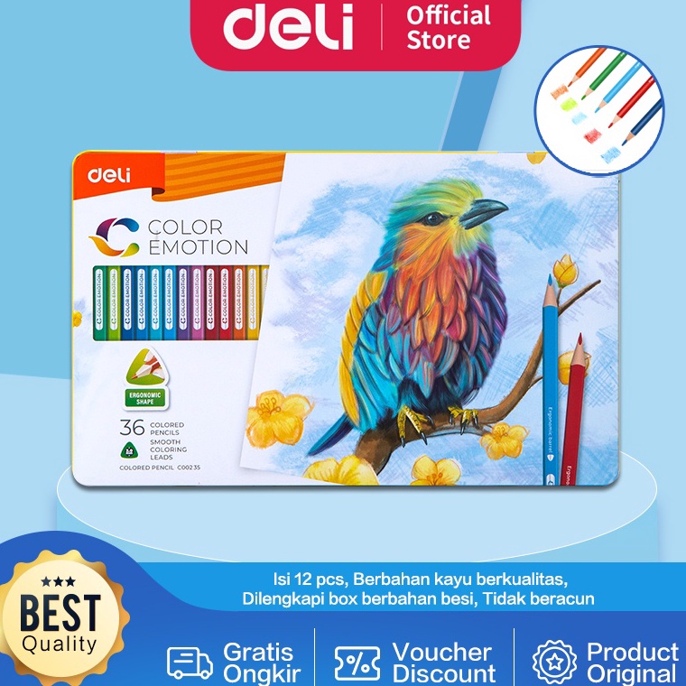 

SUPER MURAH - Deli Pensil Warna Celup Halus 12/24/36 Warna, Bentuk Segitiga Ergonomis EC00205 EC00225 EC00235