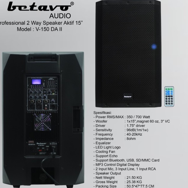 Speaker Aktif Betavo 15 Inch V150DA II Output Pasif Power 700 watt Original Betavo
