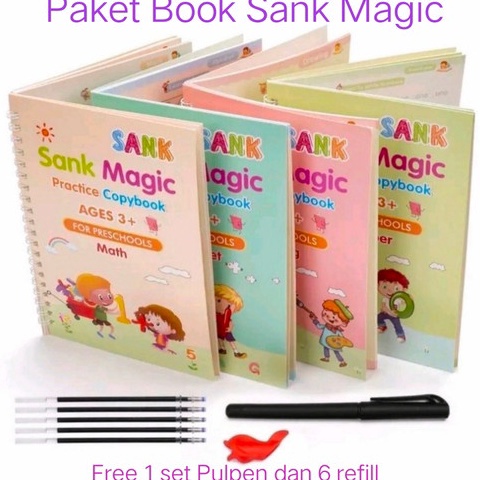 

[SKZ] BOP SANK MAGIC BOOK 3D BUKU EDUKASI ANAK BELAJAR MENULIS UNTUK TK PAUD ANGKA & HURUF / BUKU AJAIB / MAGIC PRACTICE BOOK 1 SET ISI 4 BUKU + PEN + REFILL + HOLDER PENA Model Terbaru