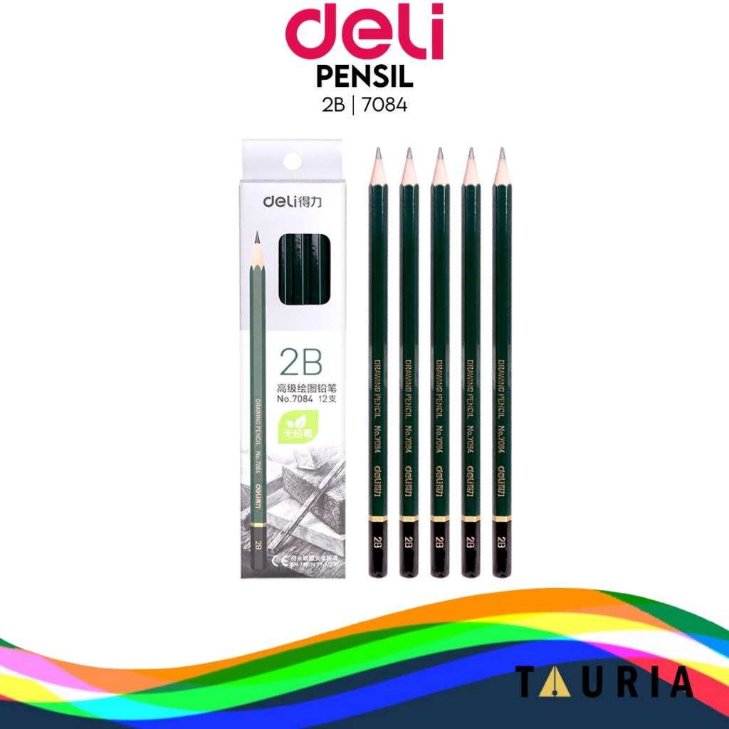 Deli Graphite Pencil 2B\Pensil Kayu 2B Hitam Pekat 7084