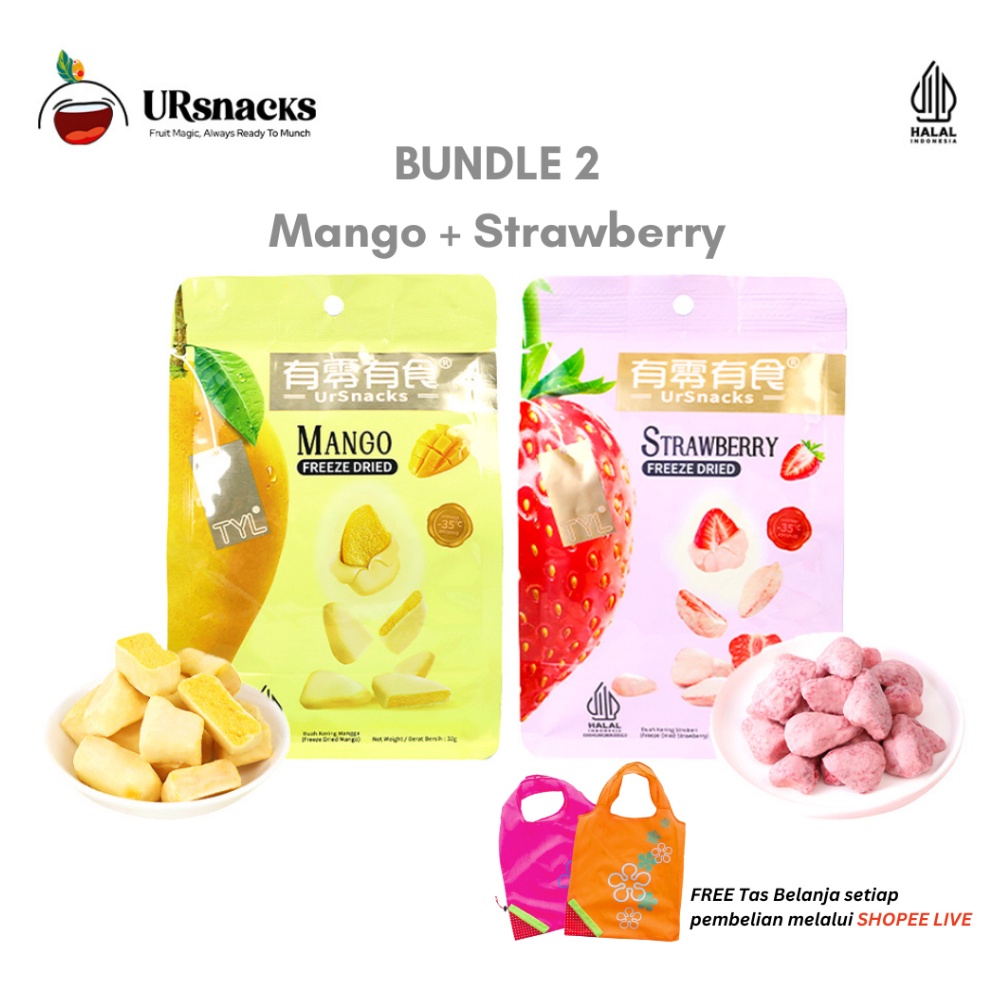

[✆Y29>] URSNACKS BUNDLE OF 2 - ZE DRIED KERIPIK SEHAT STRAWBERRY 22gr + MANGO 22gr BUAH VAKUM CEMILAN DIET Weekday