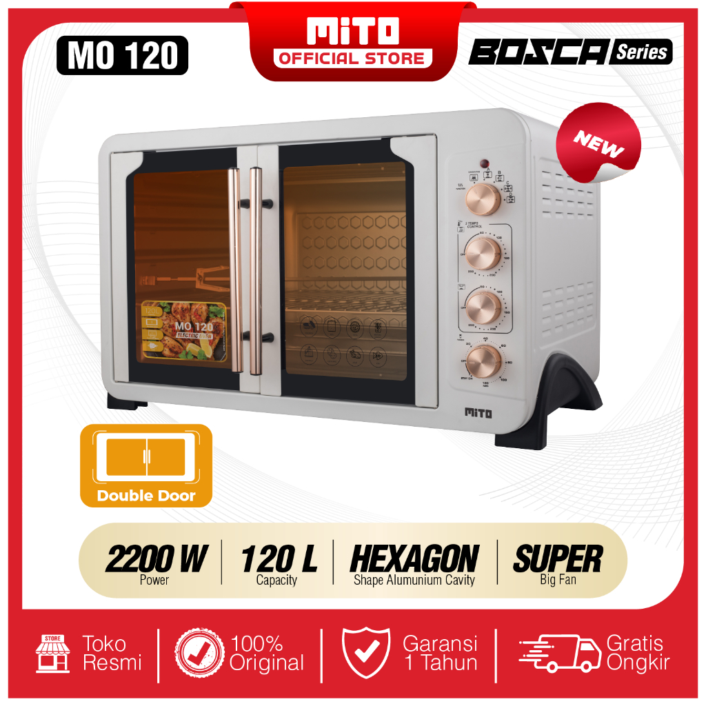 MITO Oven Listrik Bosca Series MO120 double door 120L | Pemanggang makanan kapasitas besar -  White