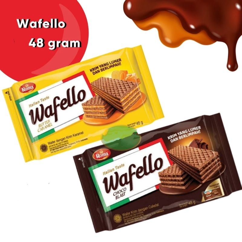 

WAFELLO Italian wafer coklat / caramel / coconut 43 gram sachet KECIL