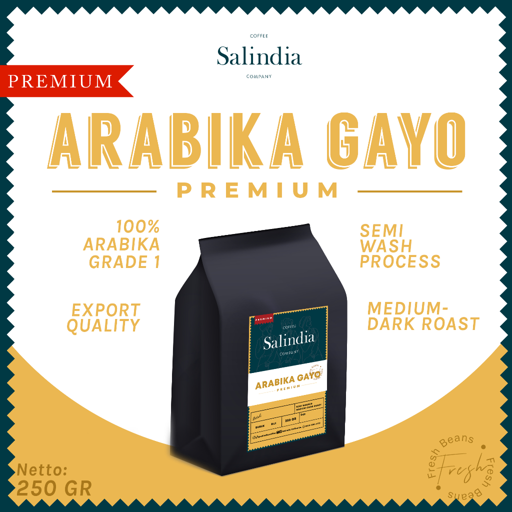 

Kopi Arabika Gayo Premium Grade 1 - 250 Gram - Biji / Bubuk Arabica Gayo Premium Salindia Coffee