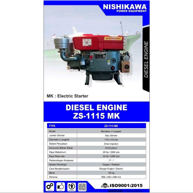 Mesin Diesel Solar Nishikawa 24 HP ZS-1115 MK Electric Starter