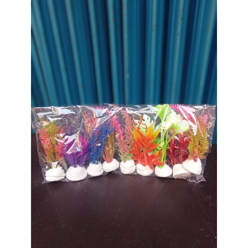 Tanaman Plastik Hiasan Aquarium aquascape isi 10pcs/hiasan aquarium 1pak/hiasan aquarium