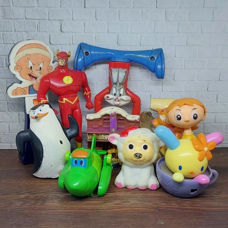 Set 10 pcs mainan preloved mcd the flash,gogo dino,pokemon,dalmation,looney tunes happy meal murah