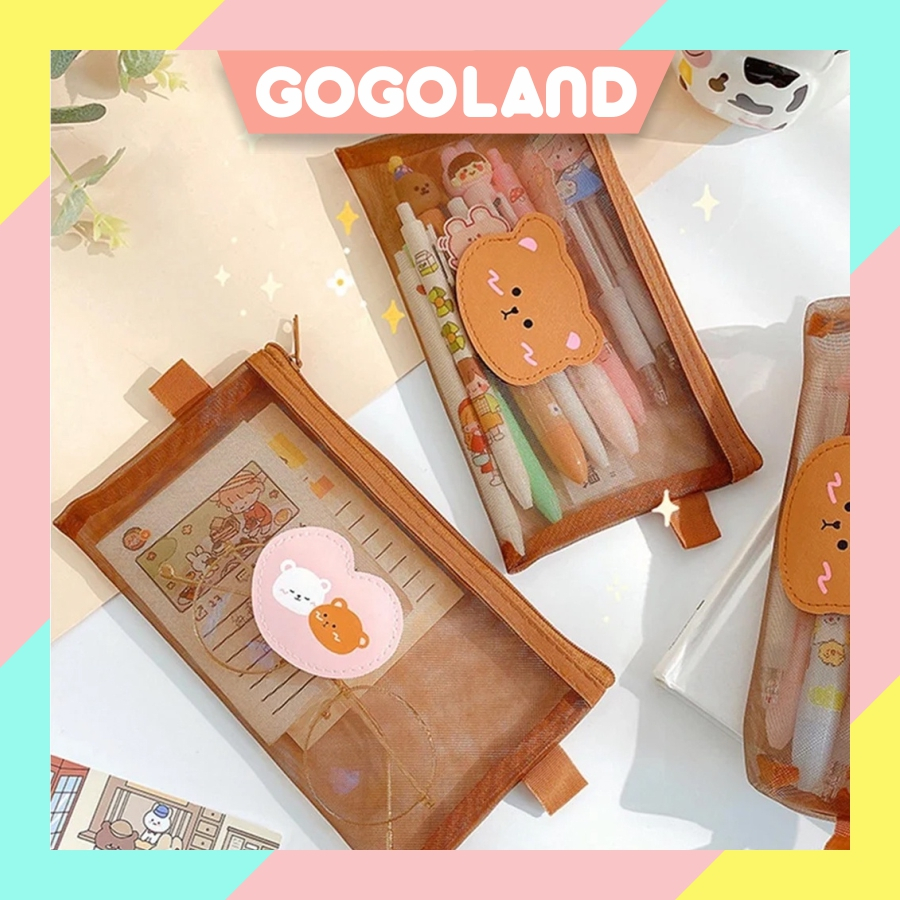 

⭐Gogoland⭐ TEMPAT PENSIL / KOTAK PENSIL ALAT TULIS / TEMPAT MAKEUP TEDDY BROWN MODEL JARING S093