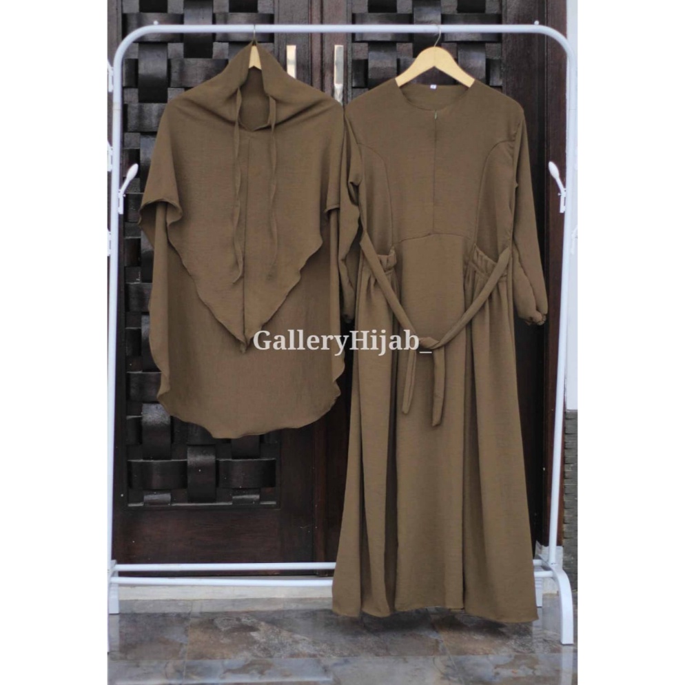 Gamis Set Bergo Almira Dress Crinkle Airflow 9580