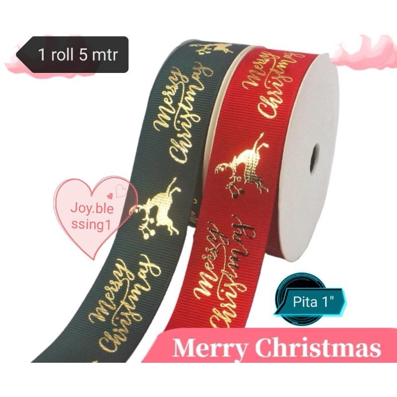 

Pita kain satin motif tema NATAL/ Merry christmast per roll/ pita kado