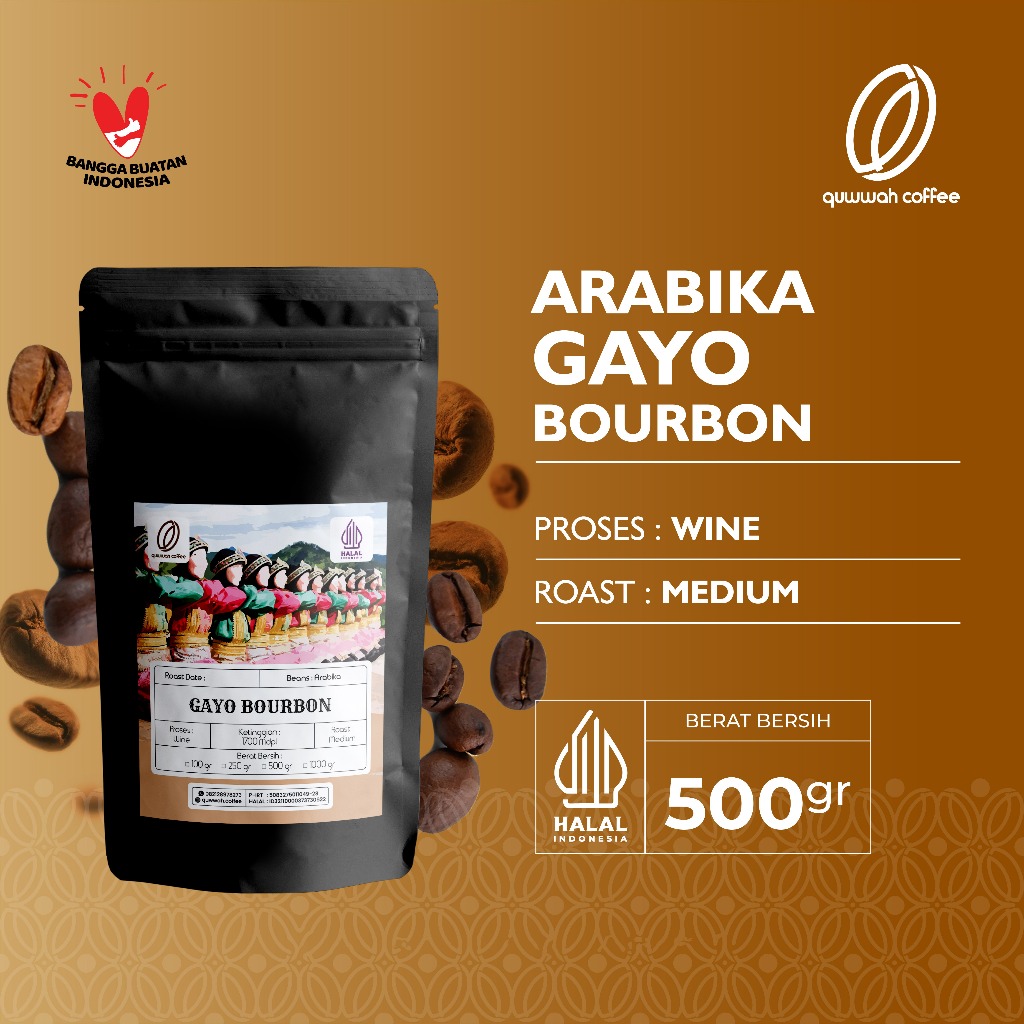 

Biji Kopi Bubuk Arabika Gayo Bourbon Wine Arabica Coffee Beans Single Origin Coffee Roast Bean Tubruk Espresso Dan Manual Brew 500 gram