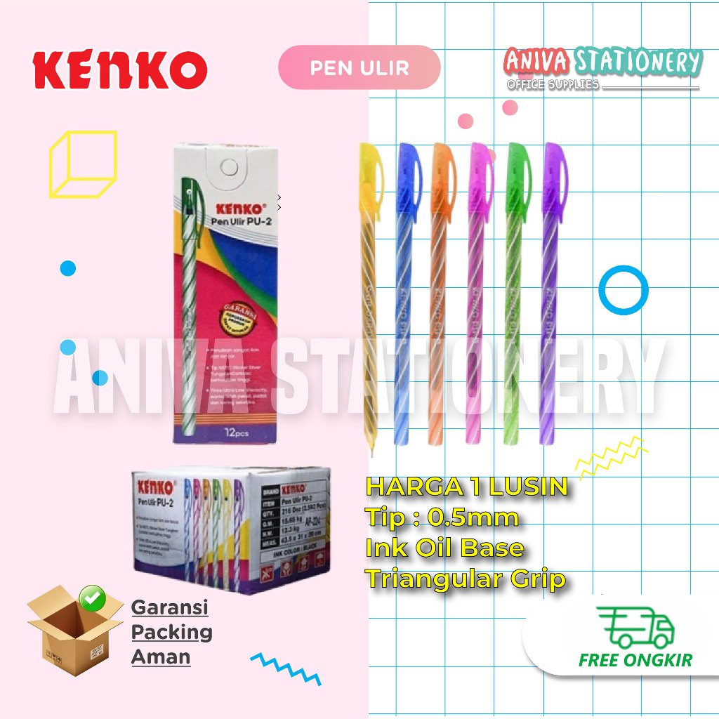 

KENKO BALLPOINT PEN ULIR NON GEL 0.5mm BLACK TRIANGULAR GRIP 12 PCS