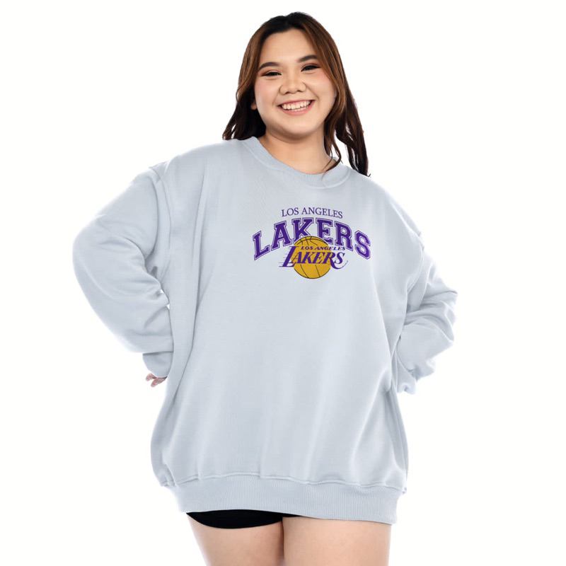 JENAY - Sweater Crewneck LAKERS Jumbo Bigsize XXL XXXL XXXXL XXXXXL Pria Wanita Putih