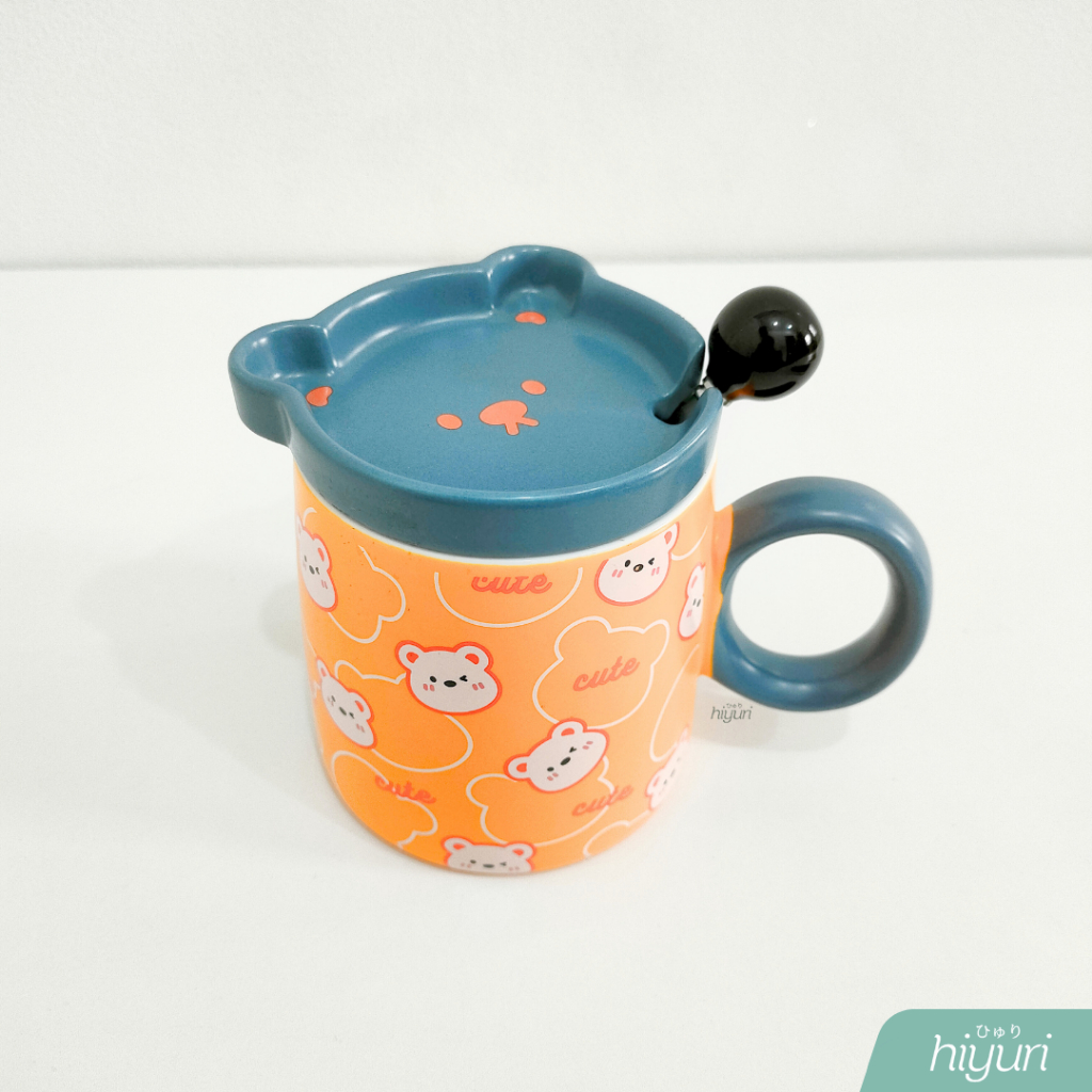 HIYURI Gelas minum Bear/gelas minum keramik/gelas minum teh/gelas minum motif beruang/gelas lucu