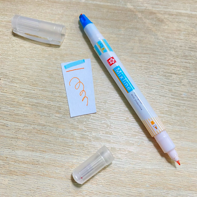 

mixline highlighter dan pulpen biru orange
