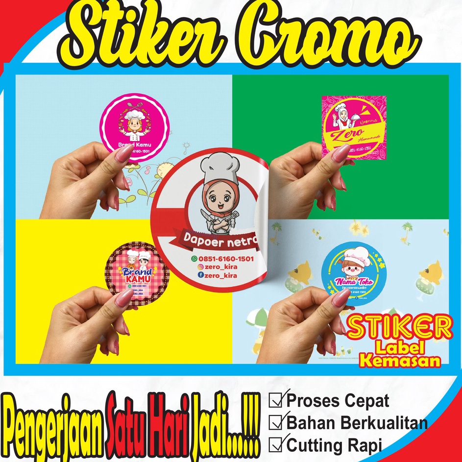 

CETAK STIKER LABEL CHROMO 1 HARI JADI / STIKER PRODUK KEMASAN / CHROMO BONTAX / STIKER CUTTING TERJANGKAU -Jakarta