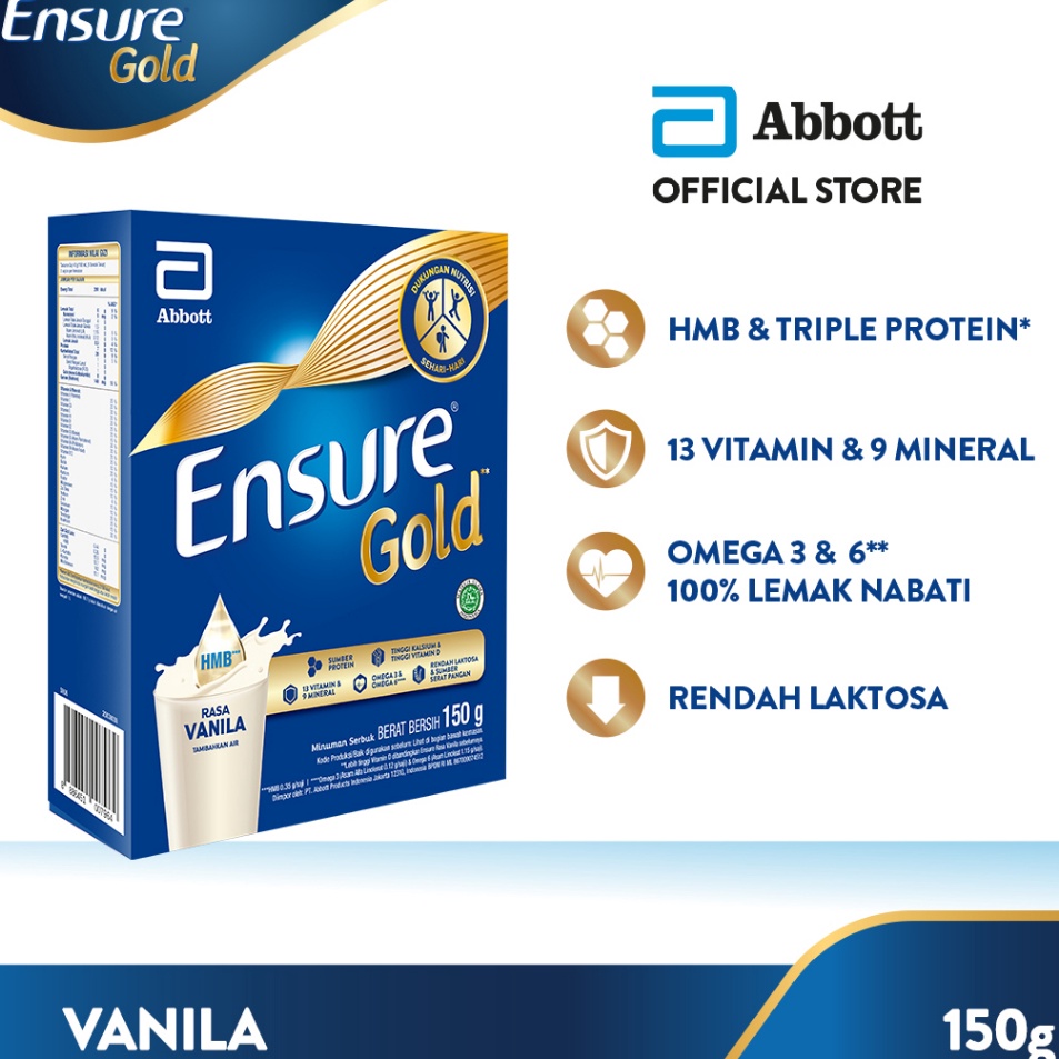 

XSDJ7267 (V44859) Ensure Gold HMB Vanila 150 g - Nutrisi Dewasa Rendah Laktosa