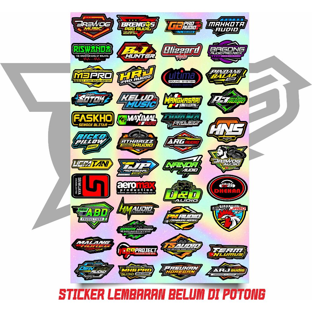 

STIKER SOUND VIRAL LENGKAP , BAHAN VYNIL HOLOGRAM + CUTTING (DIPOTONG SESUAI BENTUK ) ISI 45 PCS