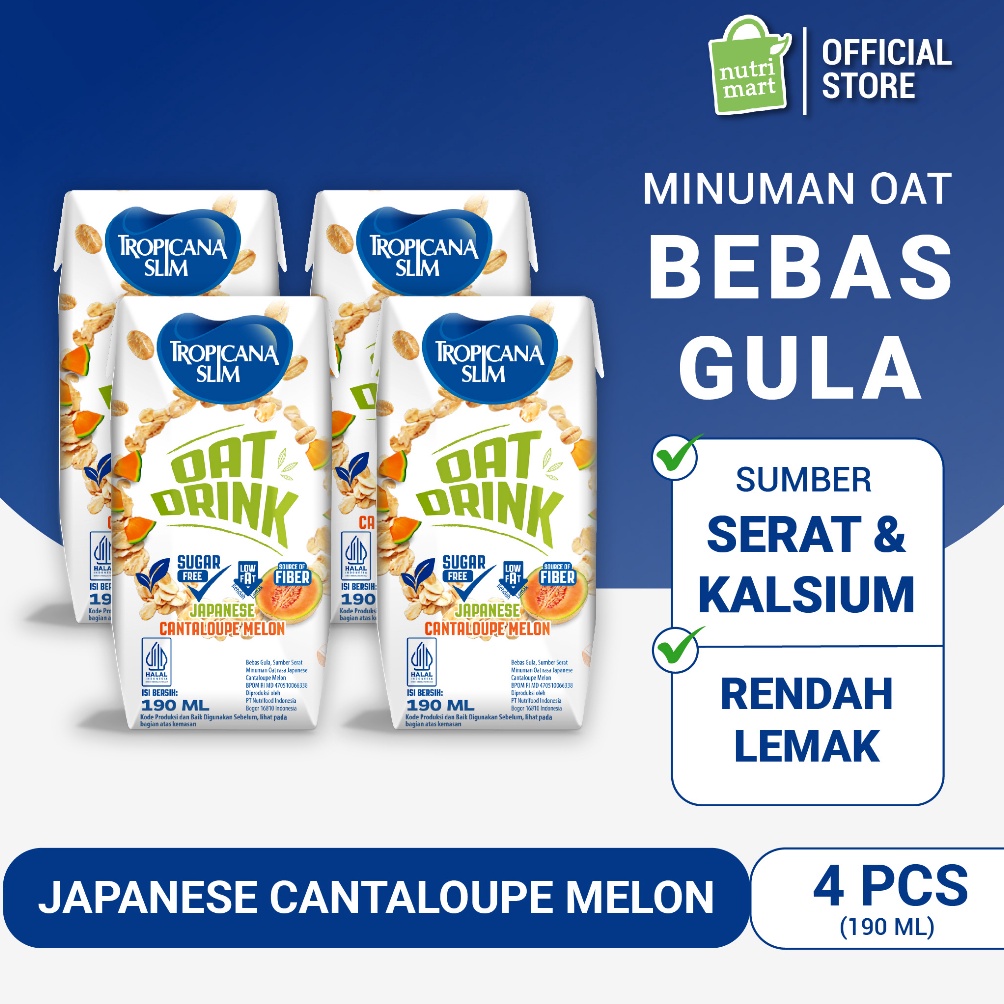 

ENB 4 Pack - Tropicana Slim Oat Drink Japanese Cantaloupe Melon 190 ml (RTD) - Minuman Oat Vegan Plant Based Bebas Gula 7inoi