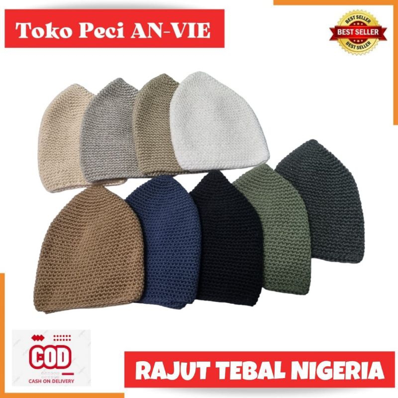 PECI RAJUT TEBAL YAMAN NIGERIA ALL SIZE DEWASA , Peci Kopiah Haji RAJUT NIGERIA HANDMADE TEBAL Murah