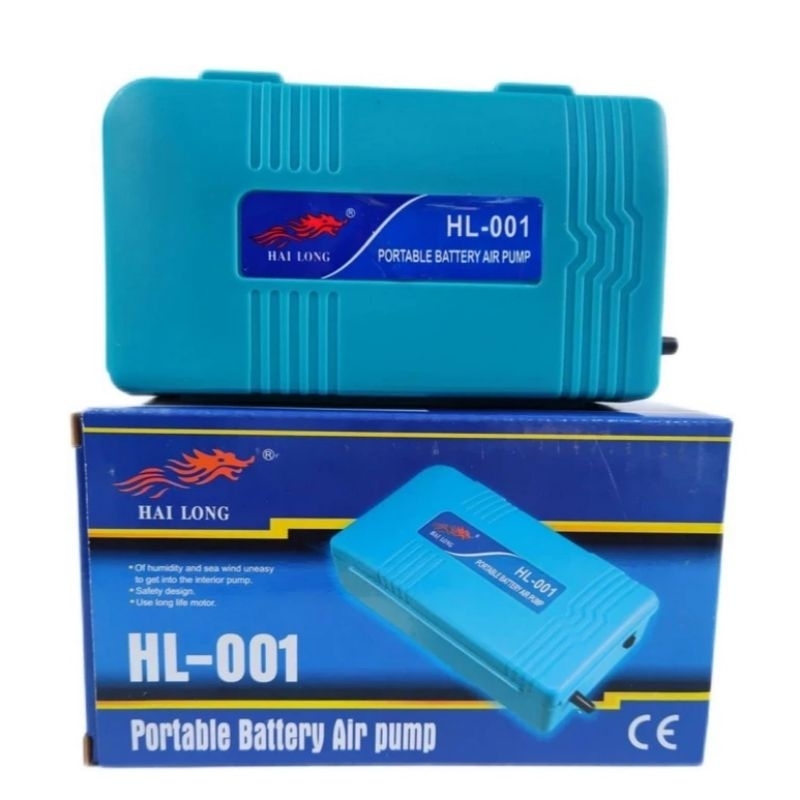 Aerator isi baterai Hai Long HL-001 portable airpump | mesin gelembung oksigen aquarium & kolam ikan