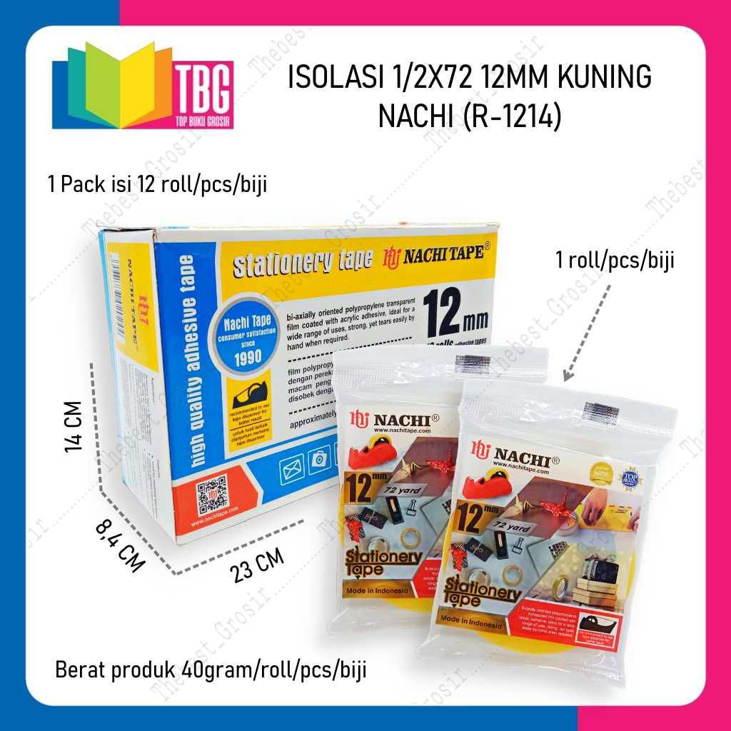 

1 ROLL ISOLASI 1/2x72 12MM KUNING NACHI / NACHI TAPE/ TRANSPARANT TAPE / SELOTIP BENING (R-1214)