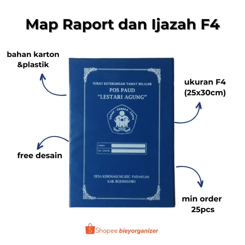 MAP IJAZAH F4 SABLON CUSTOME  MURAH TK/ PAUD/ SD
