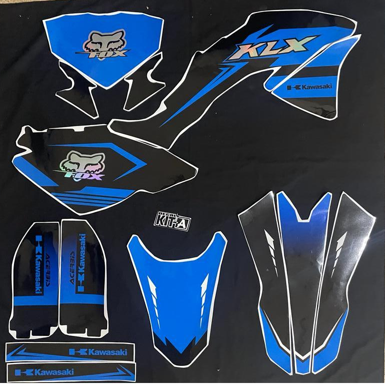 Stiker sticker decal motor kawasaki klx 150 bf motif Hitam Biru Hologram D-A3-678