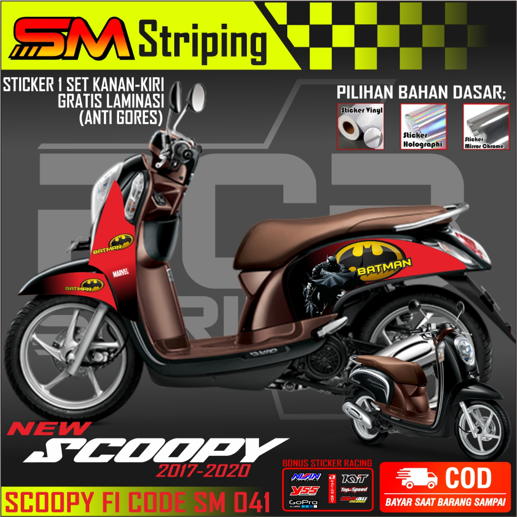Sticker Full Body Motor Scoopy New Fi 2013-2016 Setiker Striping Scoopy Fi old Variasi Batman SM 041
