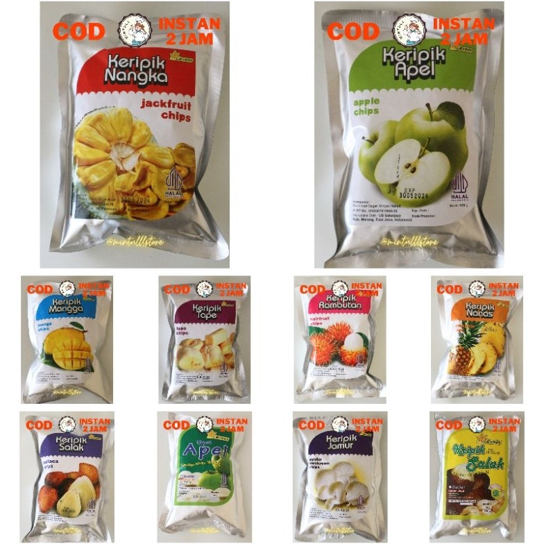 

➤ ANEKA CAMILAN KERIPIK BUAH SAYUR NANGKA APEL NANAS RAMBUTAN MANGGA RAMBUTAN TAPE JAMUR FRUITS CHIPS BROKOLI WORTEL CABE BAWANG BOMBAY LEVINA SNACK ENAK MURAH 100 GRAM ✤Terlaku.