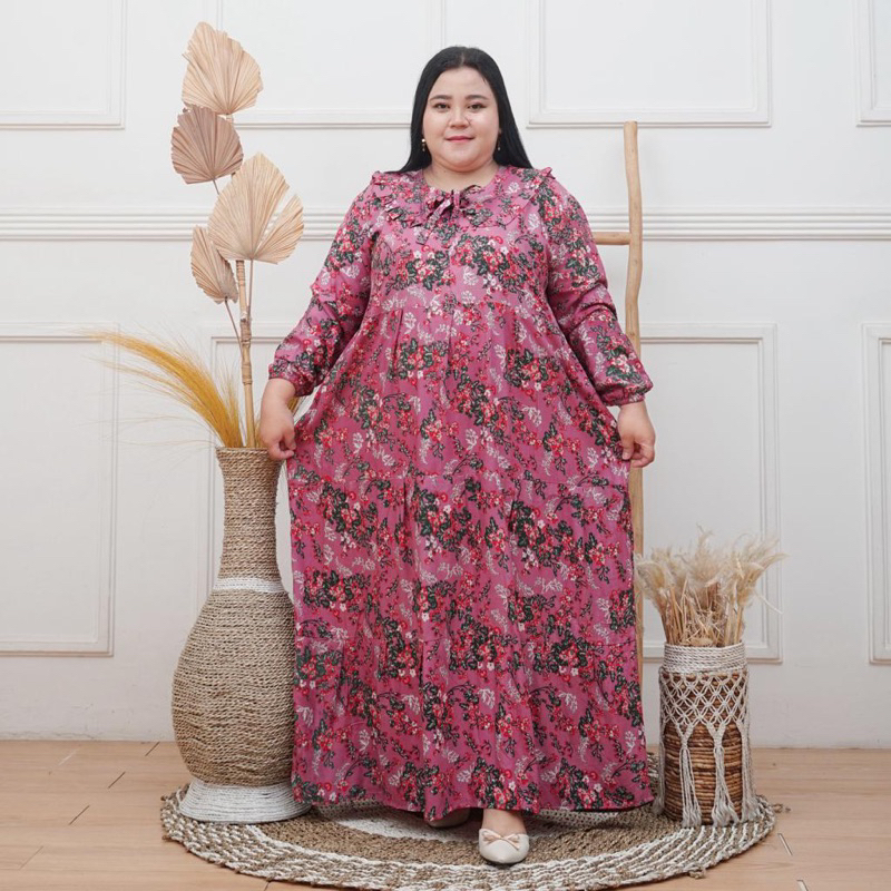 MIDI DRESS BUSUI BAHAN RAYON LD 130 MUAT BB 100 KG  MOTIF BUNGA KEKINIAN TERBARU GAMIS RAYON PEKALON