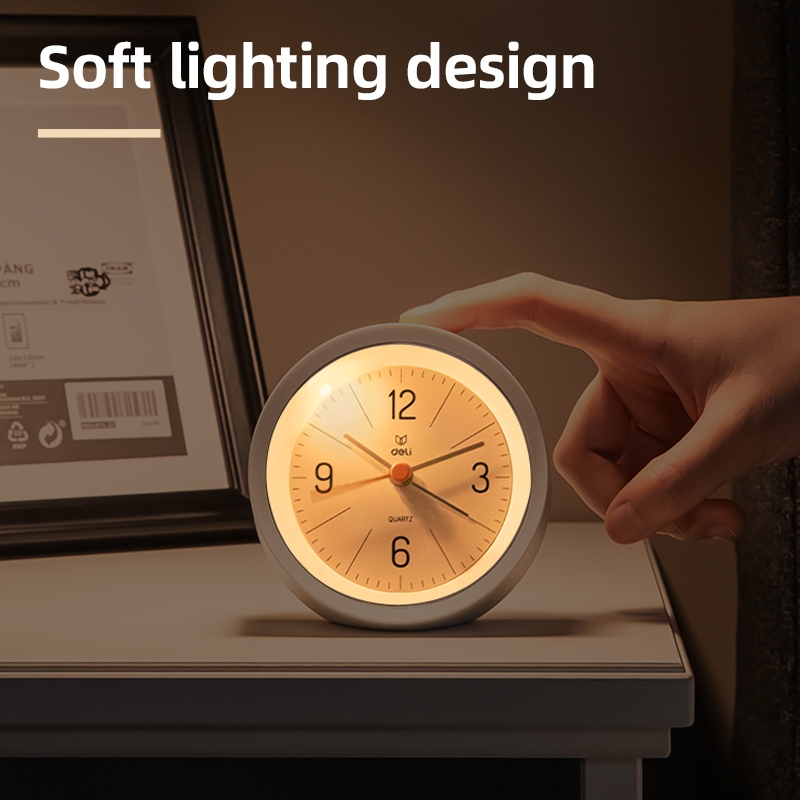 Deli Jam Weker Mini / Alarm Clock Dengan Lampu Soft LE300