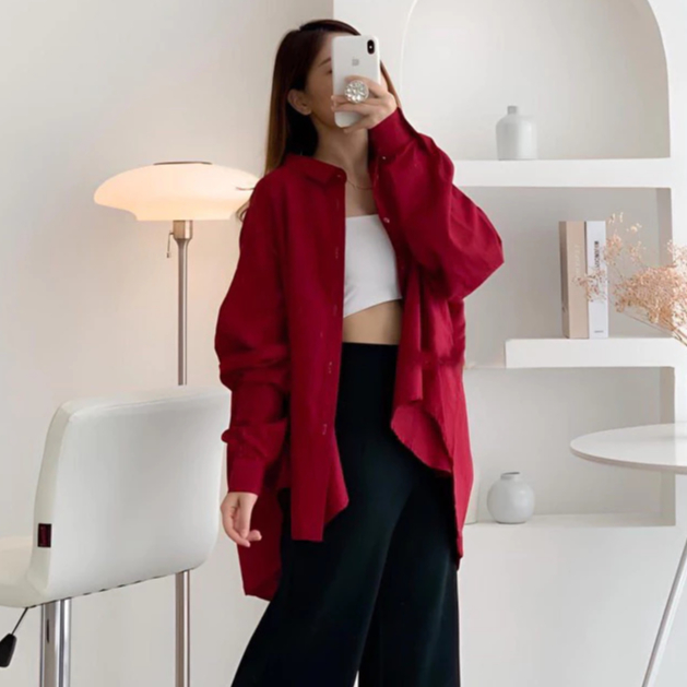 Kemeja Basic Oversize Katun Linen Wanita Atasan Olivia Shirt - Kemeja Pinguin Wanita Oversize Jumbo 