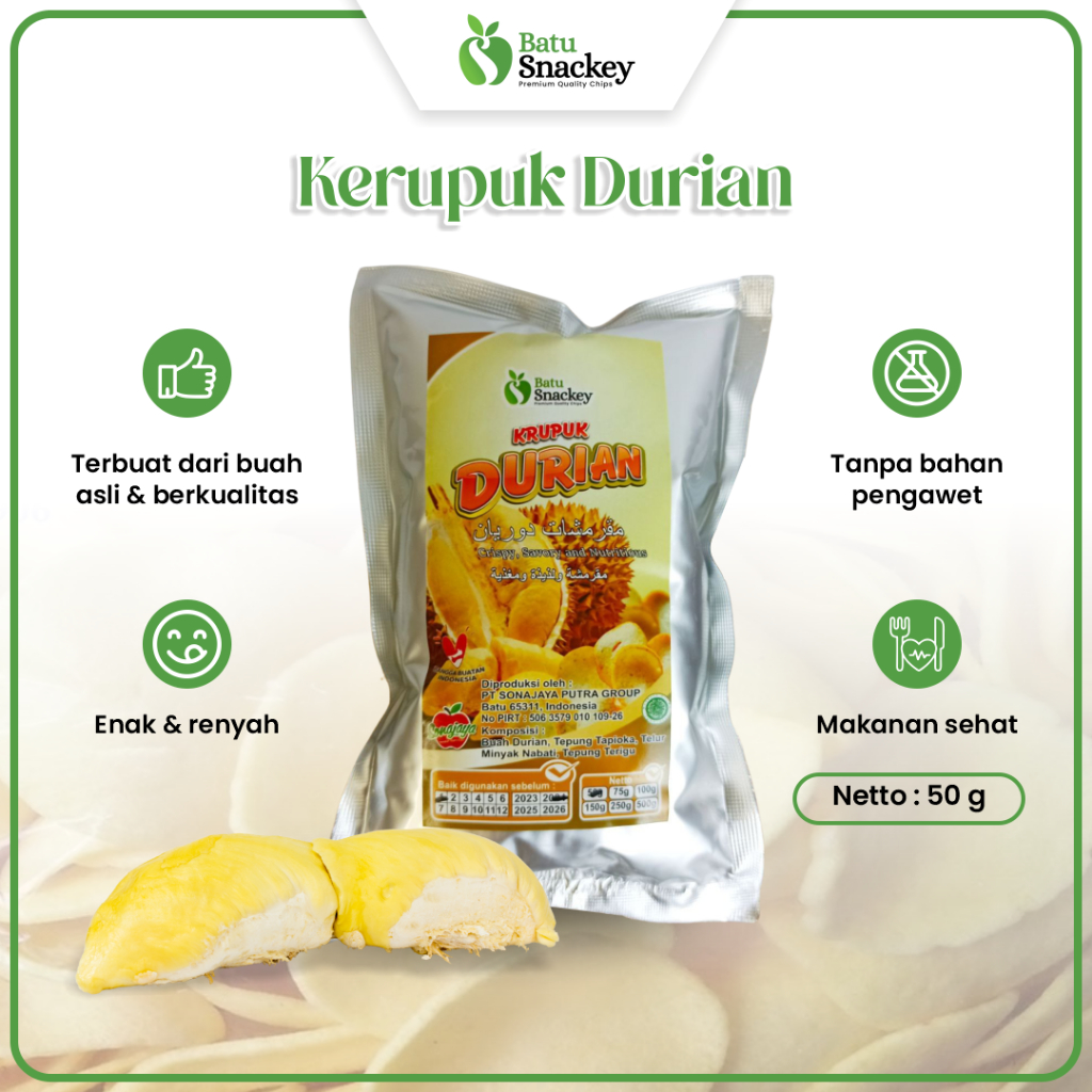 

Kerupuk Buah Krupuk Buah Durian 50 gram Cemilan Khas Malang Garansi Renyah Lezat Tanpa Bahan Pengawet Pewarna Buatan