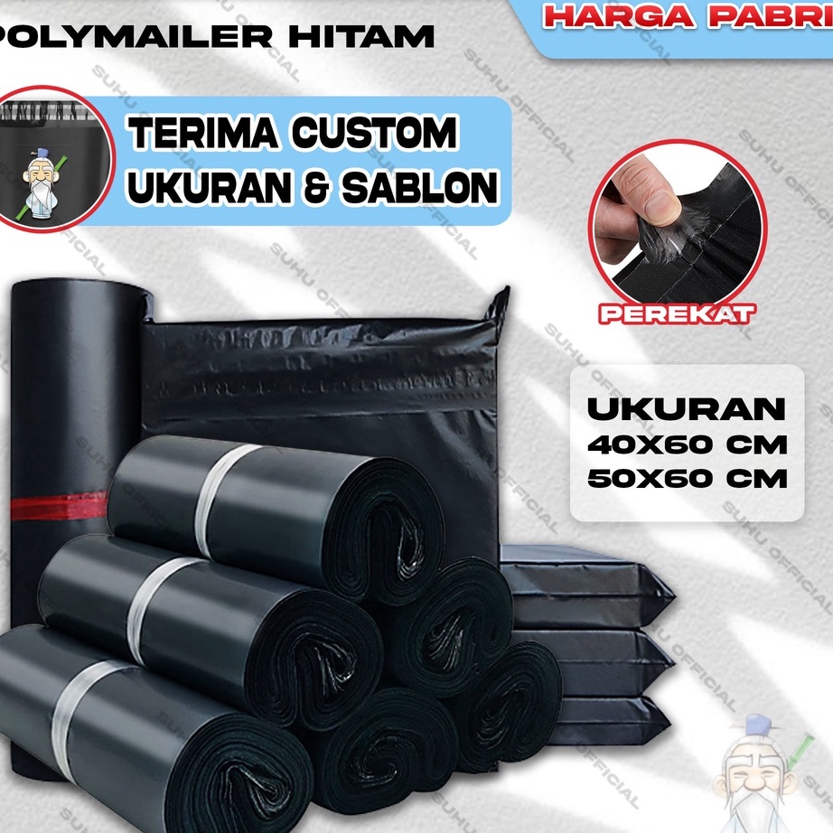Terkini Plastik Packing Baju Kantong POLYMAILER Olshop isi 50 Lembar Hitam Ukuran Besar 40X60 50X60