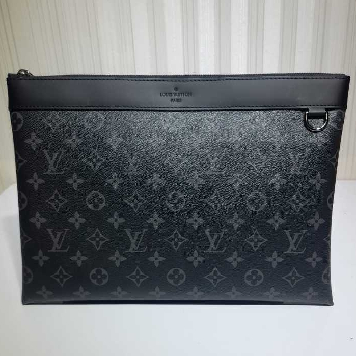 Tas LV Pria Clutch Monogram Eclipse Discovery Pochette Pouch Ipad Tab Branded Clutch Hitam Original 