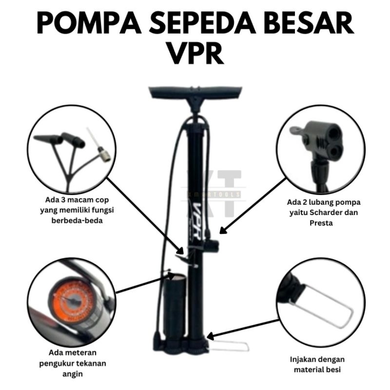 Pompa angin sepeda tabung meter / Pompa bola ban besar VPR