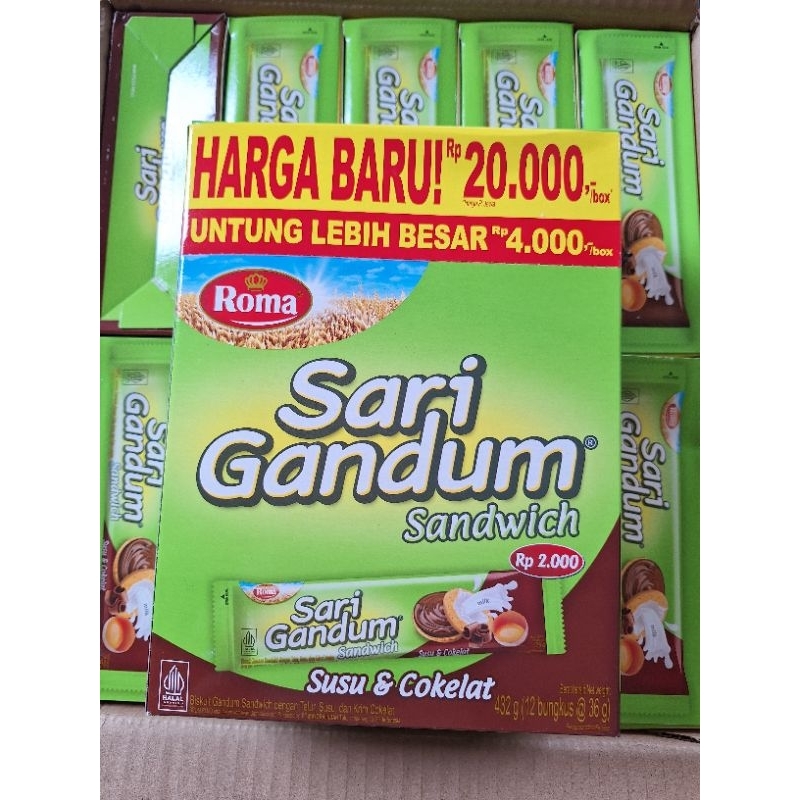 

Roma Sari Gandum Sandwich Susu & Coklat ( 1box isi 12pcs)