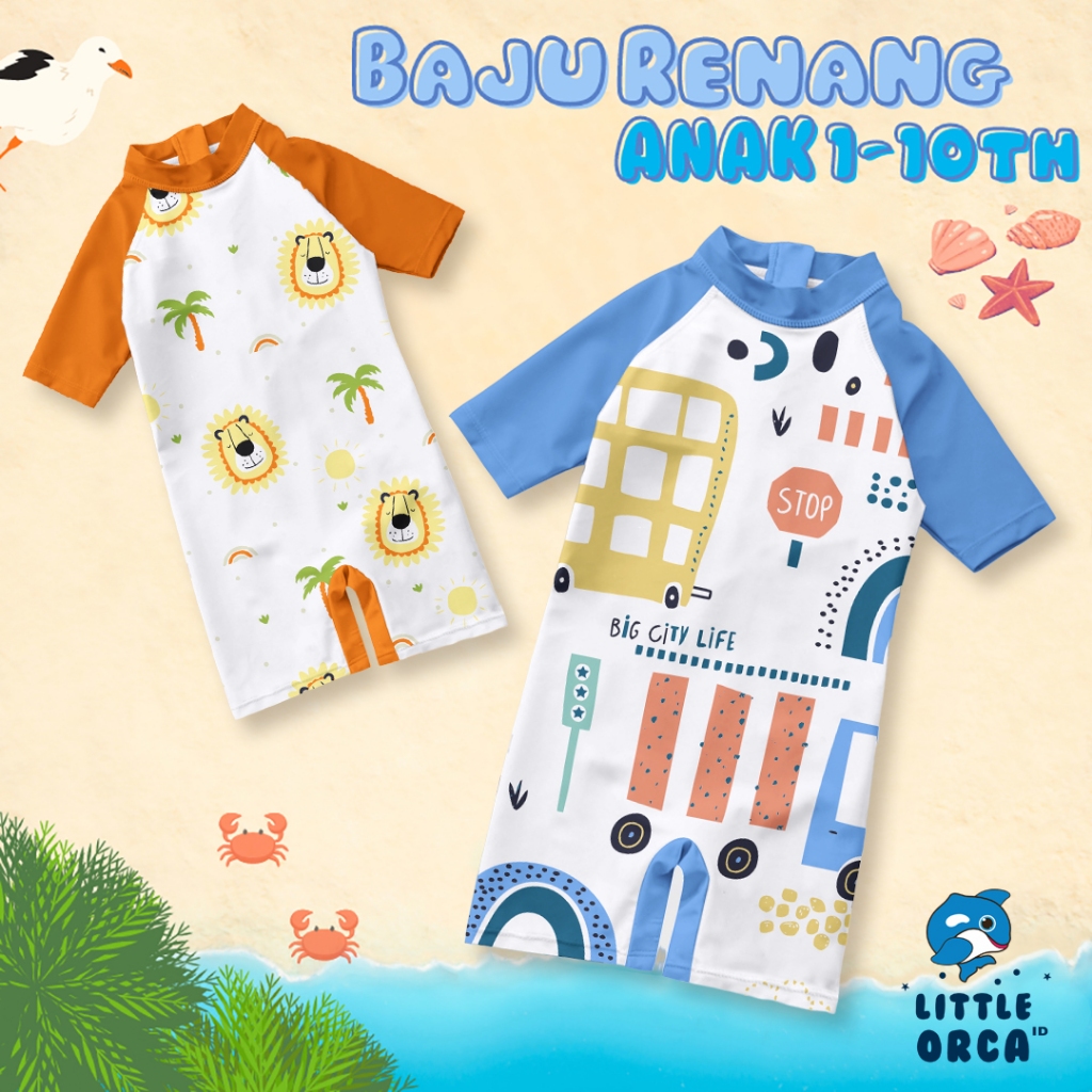 Setelan Kostum Baju Atasan Diving Pakaian Renang Motif Anak Anak Bayi Perempuan Laki Laki Cowok Cewe