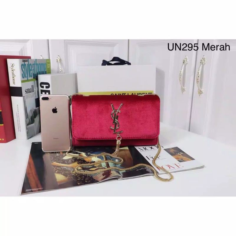 TAS YSL BLUDRU MERAH TALI RANTAI BAHAN IMPORT