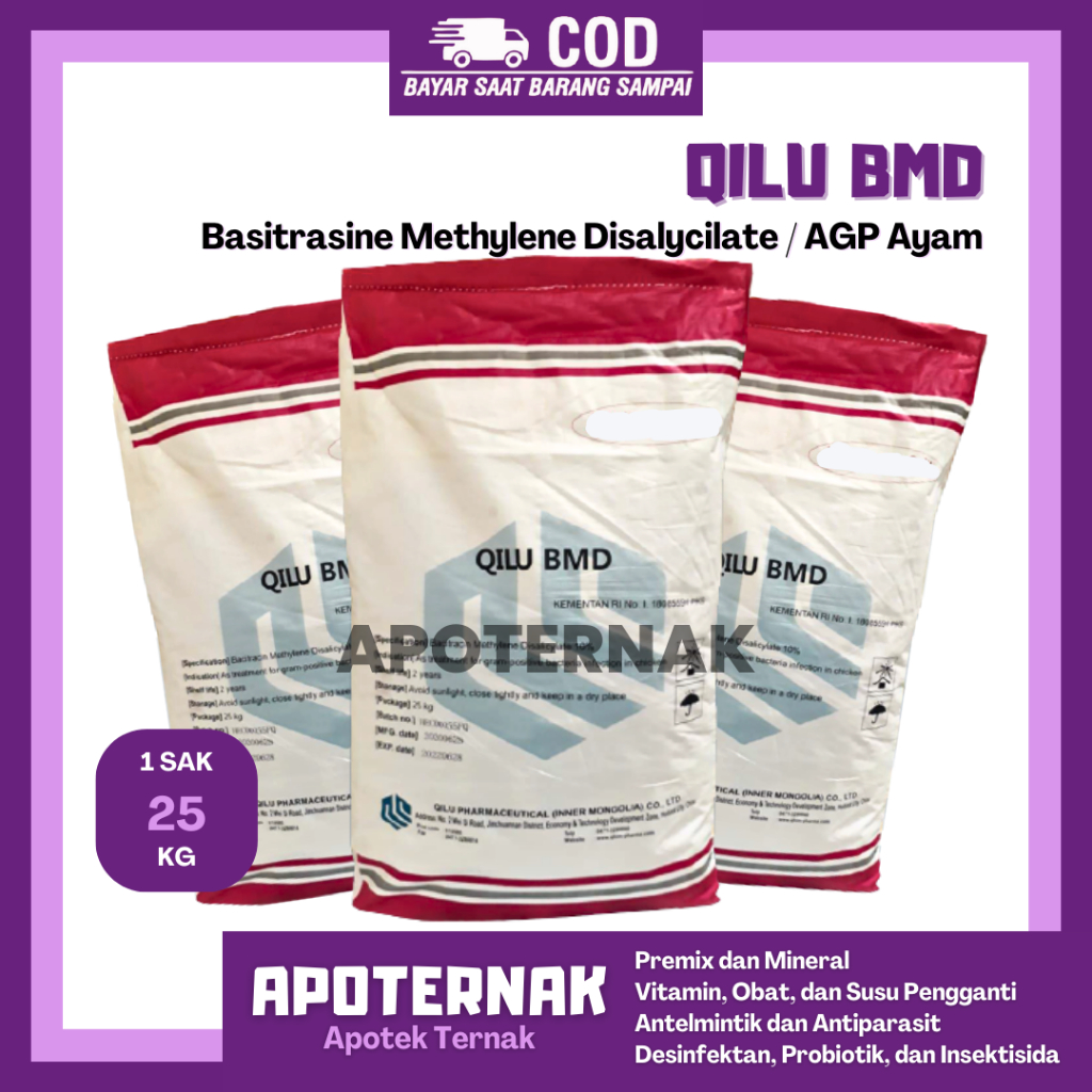 AGP QILU BMD (Ba.citracin-Methylene-Disalycilate) 25 Kg | AGP Ayam Broiler Layer | Qilu