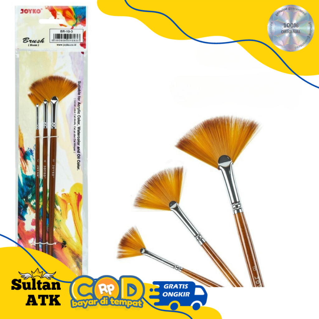 

SET KUAS FAN LUKIS / BRUSH SET JOYKO BR-10-3 ( KUAS CAT AIR, ACRYLIC, MINYAK, POSTER, GUAS )