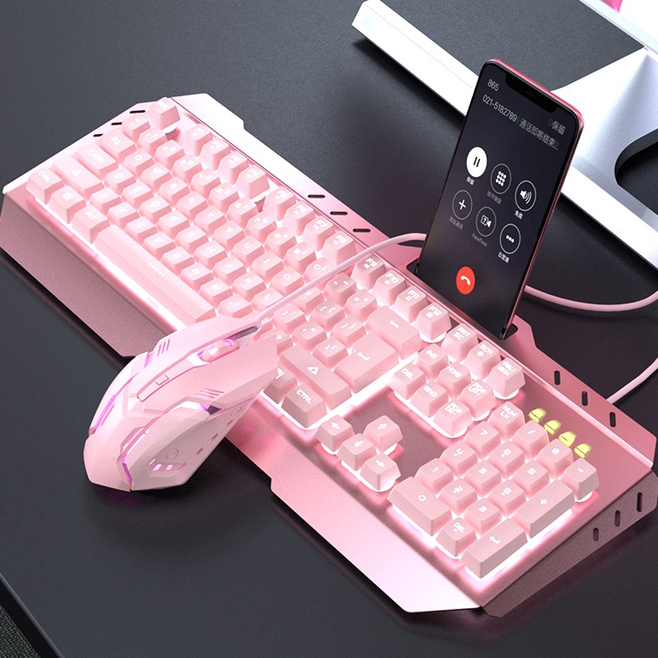 Ready Pink Girl Cute Backlight Gaming Keyboard dan Mouse Combo Mechanical Feel Mekanikal external Ga