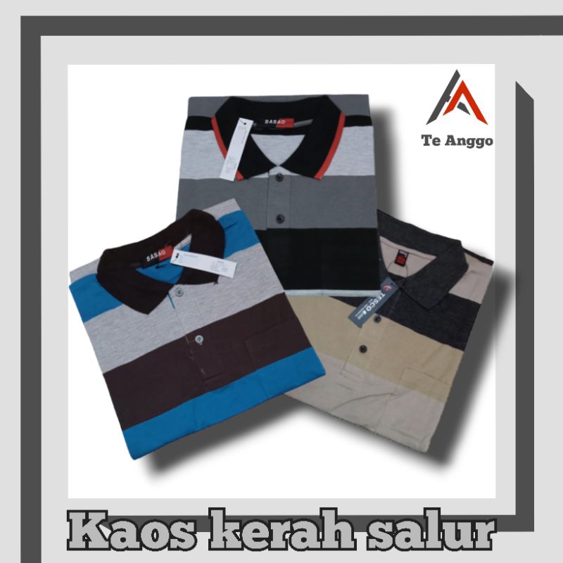 Kaos Kerah Salur Pria Dewasa Promo 3pcs Kaos Motif Garis Bapak Bapak Berkerah Kantong depan Lengan P