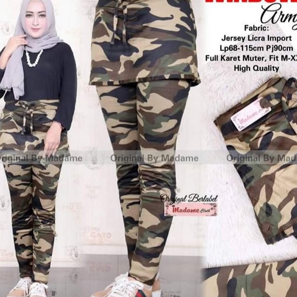 Celana Rok Senam Army - Celana Legging Rok Army - Celana Rok Legging Army - Training Loreng Wanita.